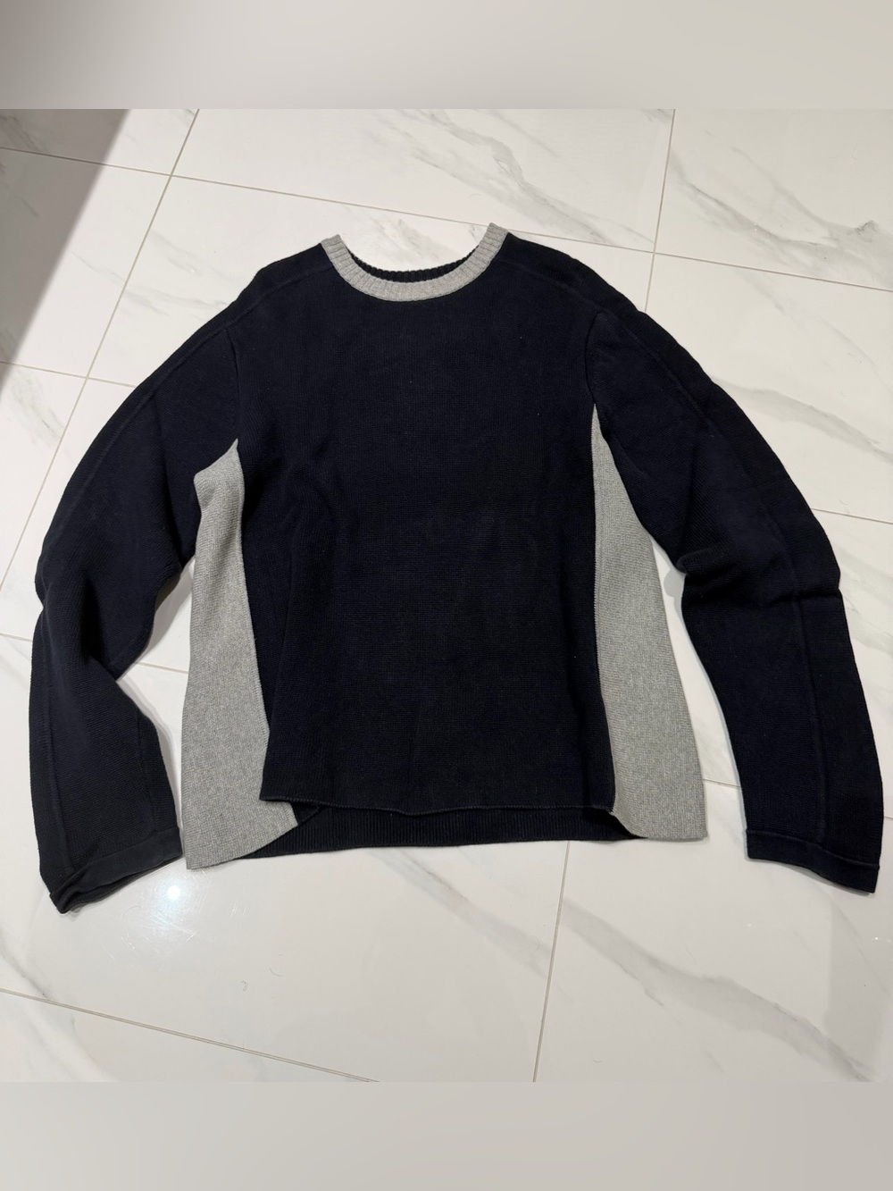 GAP Two-Tone 100% Cotton Crewneck Sweater in Navy and Light Gray